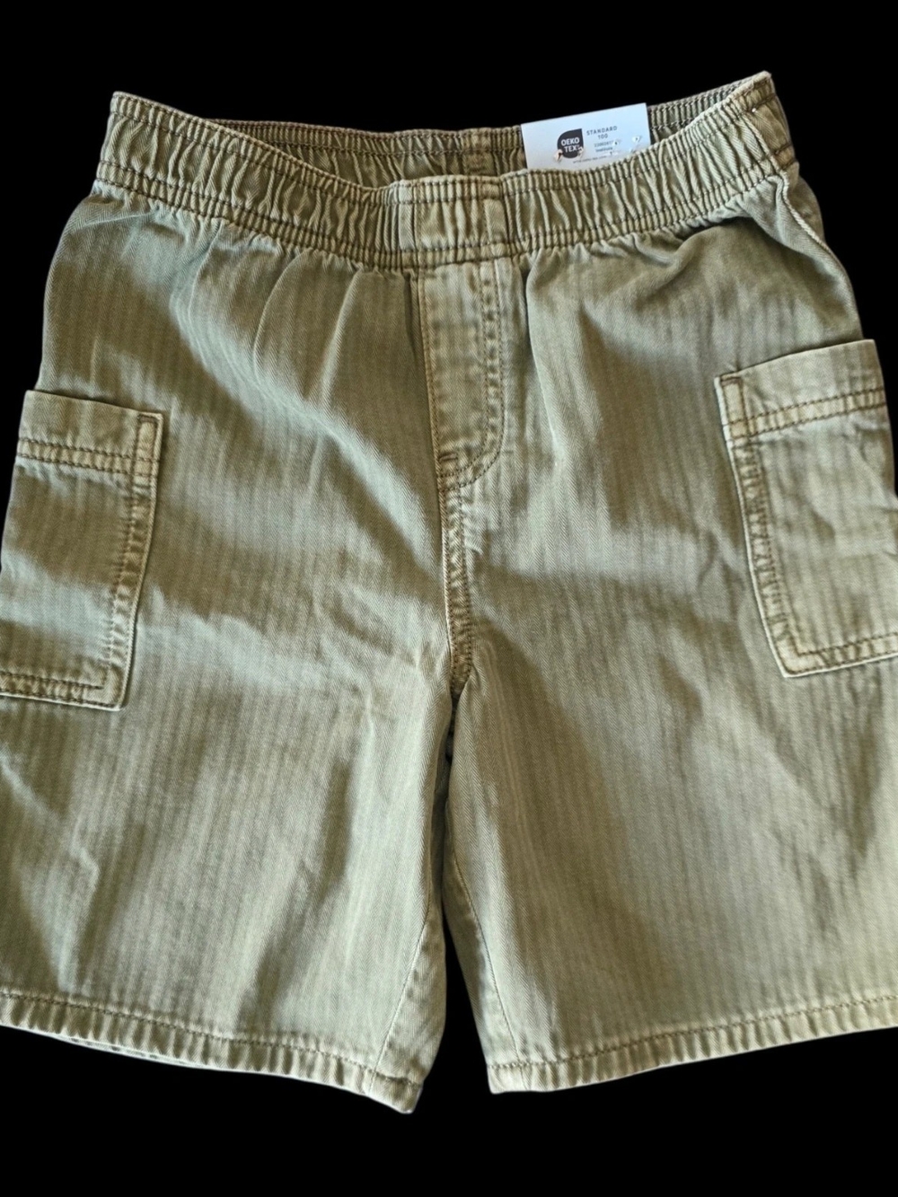 Kid's Olive Green Elastic-Waist Utility Shorts